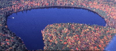 Fall aerial photo of Lake Lacawac (linked to 250k image)