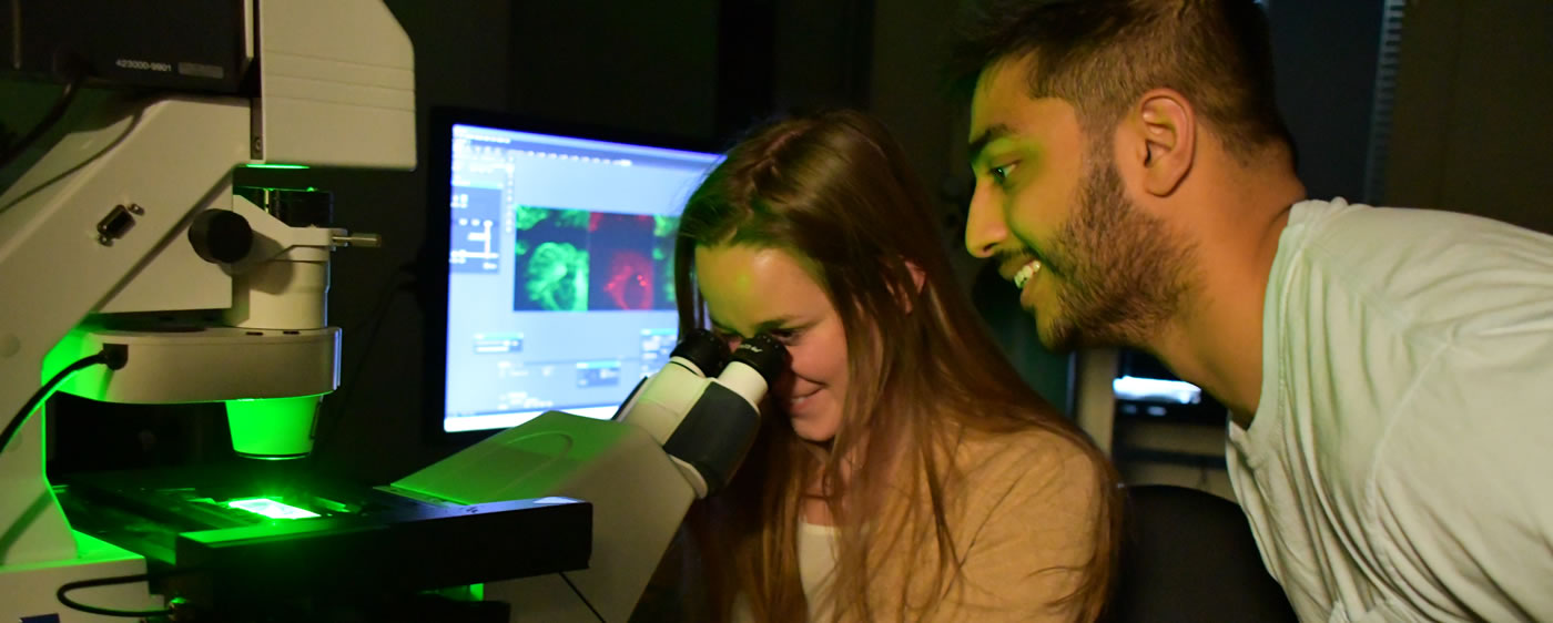 Biological Sciences Cell Biology class works with confocal microscope