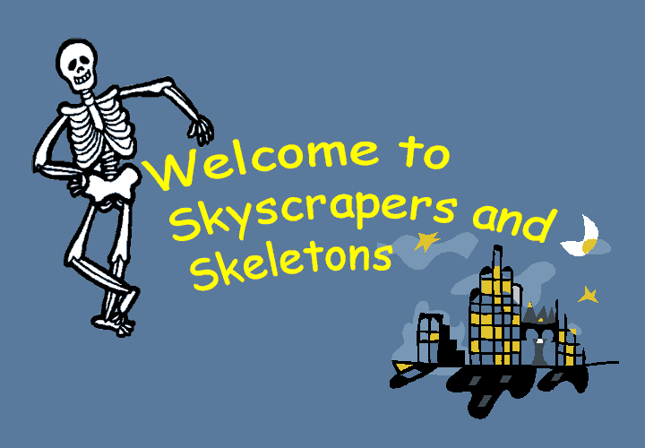 skyscrapers and skeletons banner
